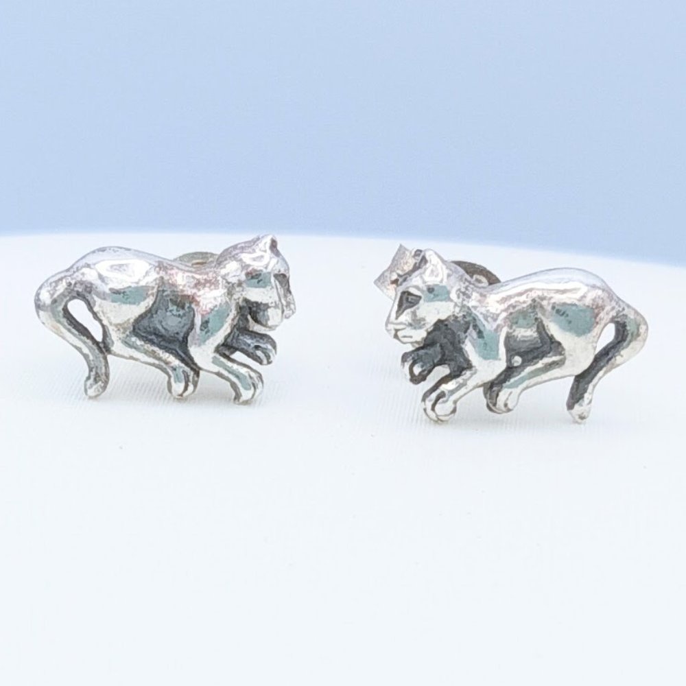 VTG 925 Sterling Silver Kitty Cat Post Earrings - SIGNED